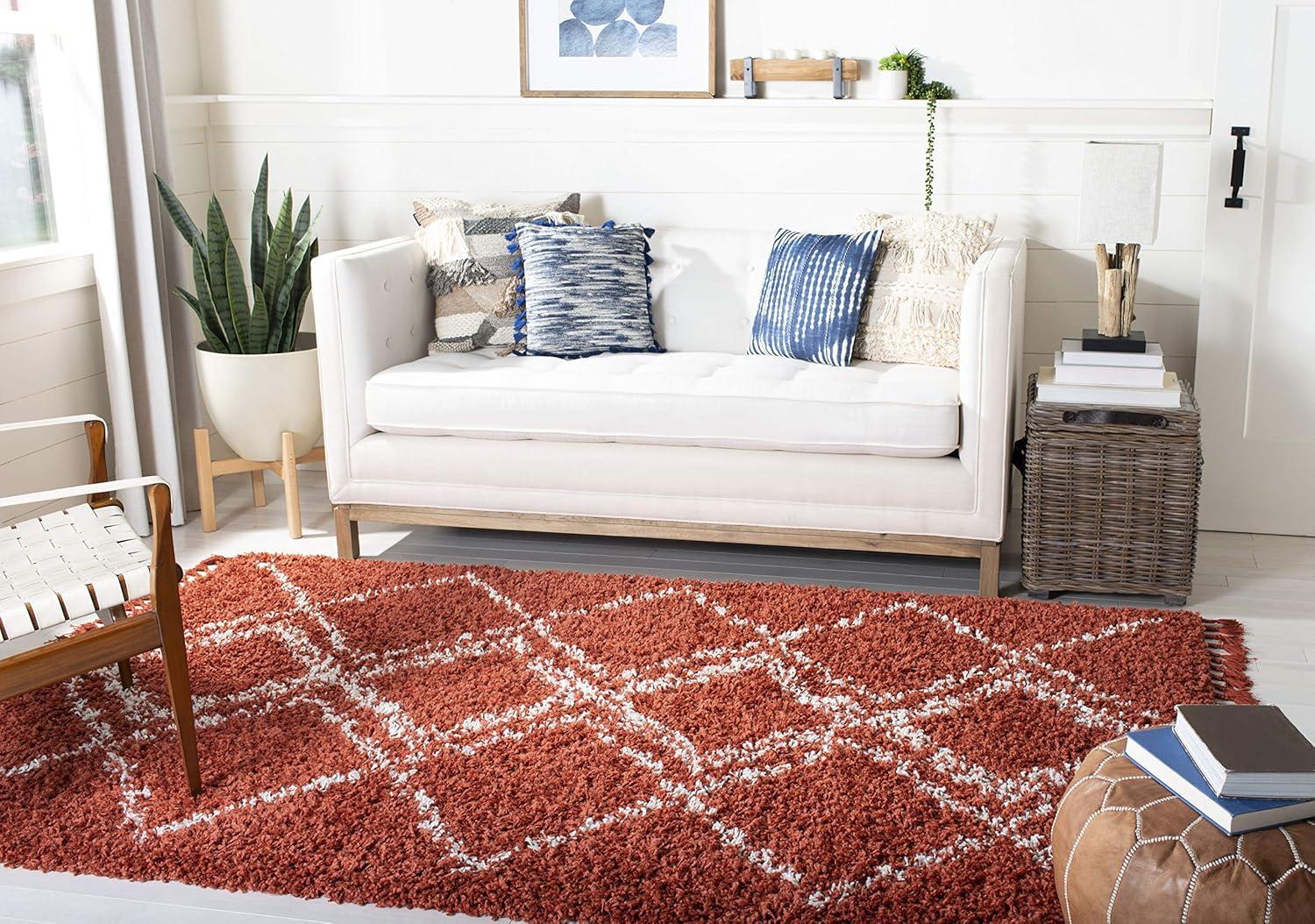 image:imageSAFAVIEH Pro Luxe Shag Collection Area Rug 5 x 8 Blue amp Creme Moroccan Boho Tassel Design NonShedding amp Easy Care 24inch Thick Ideal for High Traffic Areas in Living Room Bedroom PLX432LRustCreme