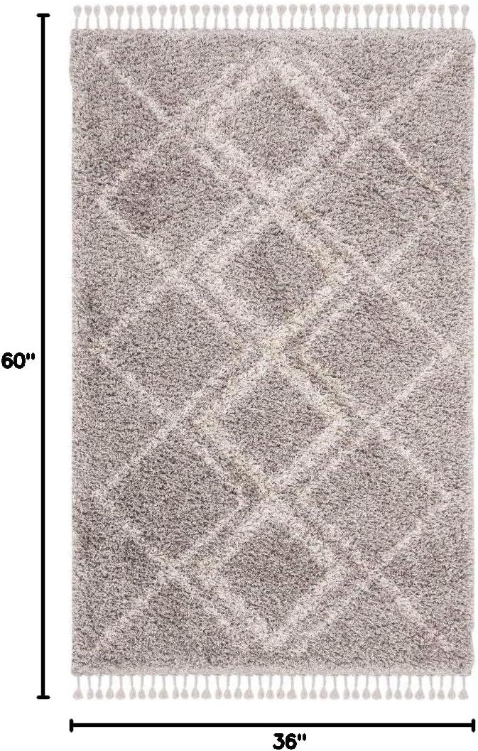 image:imageSAFAVIEH Pro Luxe Shag Collection Area Rug 5 x 8 Blue amp Creme Moroccan Boho Tassel Design NonShedding amp Easy Care 24inch Thick Ideal for High Traffic Areas in Living Room Bedroom PLX432LGreyCream