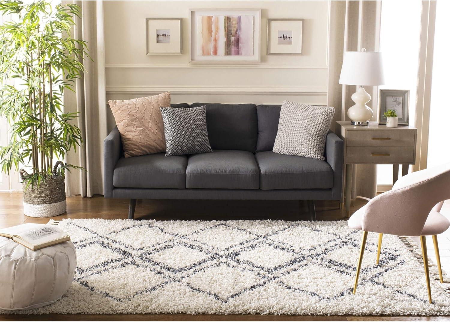 image:imageSAFAVIEH Pro Luxe Shag Collection Area Rug 5 x 8 Blue amp Creme Moroccan Boho Tassel Design NonShedding amp Easy Care 24inch Thick Ideal for High Traffic Areas in Living Room Bedroom PLX432LCreamBlue
