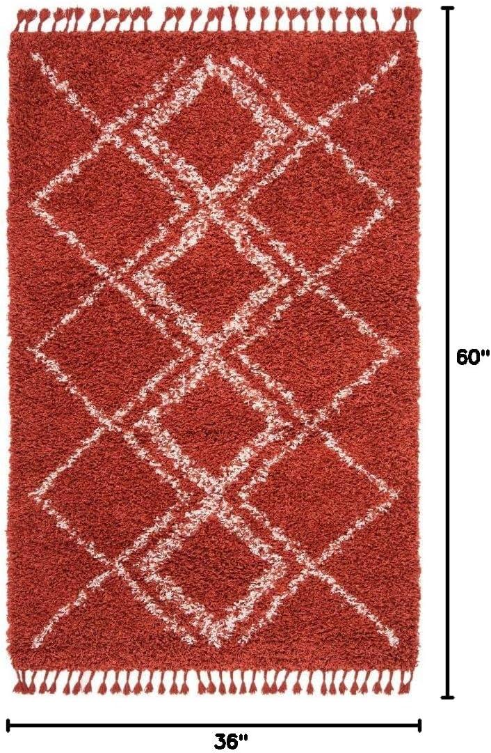image:imageSAFAVIEH Pro Luxe Shag Collection Area Rug 5 x 8 Blue amp Creme Moroccan Boho Tassel Design NonShedding amp Easy Care 24inch Thick Ideal for High Traffic Areas in Living Room Bedroom PLX432LRustCreme
