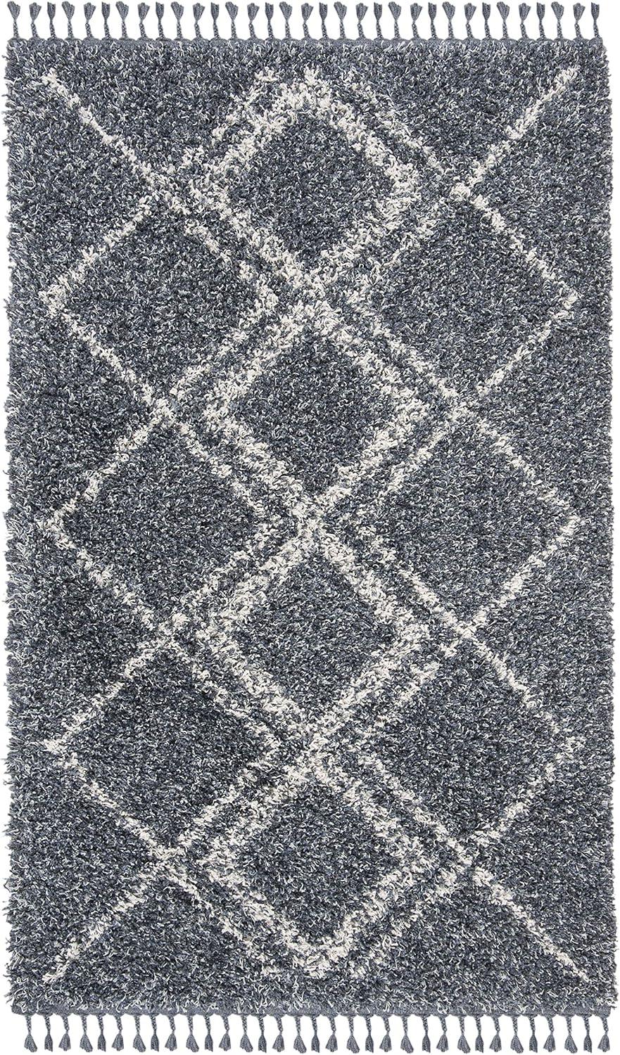 image:imageSAFAVIEH Pro Luxe Shag Collection Area Rug 5 x 8 Blue amp Creme Moroccan Boho Tassel Design NonShedding amp Easy Care 24inch Thick Ideal for High Traffic Areas in Living Room Bedroom PLX432LBlueCreme
