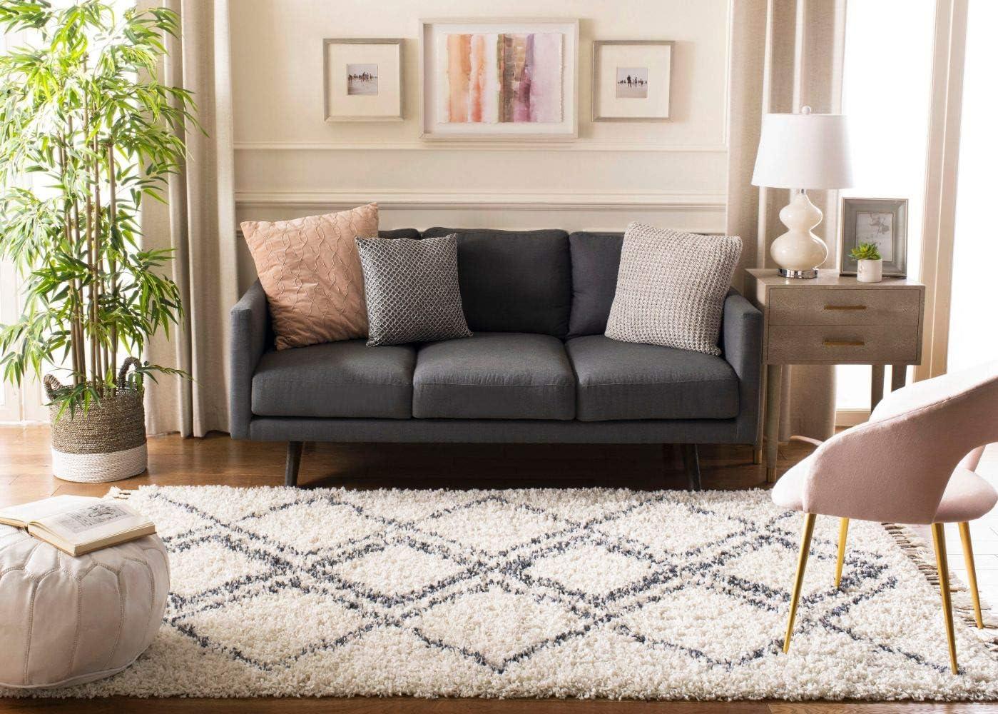 image:imageSAFAVIEH Pro Luxe Shag Collection Area Rug 5 x 8 Blue amp Creme Moroccan Boho Tassel Design NonShedding amp Easy Care 24inch Thick Ideal for High Traffic Areas in Living Room Bedroom PLX432LCreamBlue
