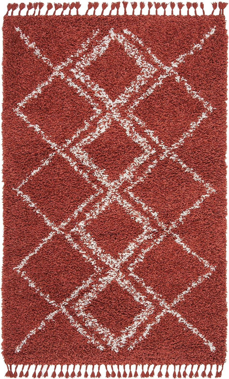 image:imageSAFAVIEH Pro Luxe Shag Collection Area Rug 5 x 8 Blue amp Creme Moroccan Boho Tassel Design NonShedding amp Easy Care 24inch Thick Ideal for High Traffic Areas in Living Room Bedroom PLX432LRustCreme