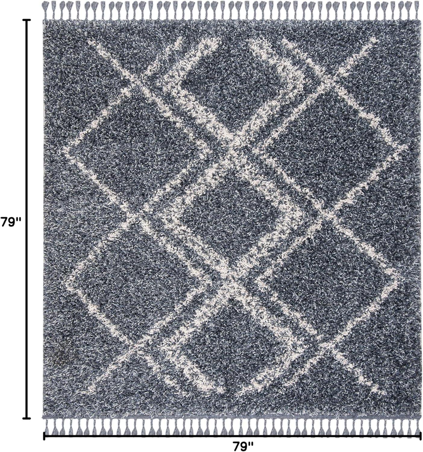 image:imageSAFAVIEH Pro Luxe Shag Collection Area Rug 5 x 8 Blue amp Creme Moroccan Boho Tassel Design NonShedding amp Easy Care 24inch Thick Ideal for High Traffic Areas in Living Room Bedroom PLX432LBlueCreme