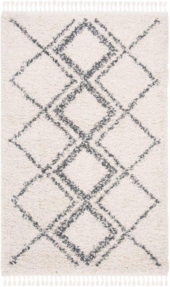 image:imageSAFAVIEH Pro Luxe Shag Collection Area Rug 5 x 8 Blue amp Creme Moroccan Boho Tassel Design NonShedding amp Easy Care 24inch Thick Ideal for High Traffic Areas in Living Room Bedroom PLX432LCreamBlue