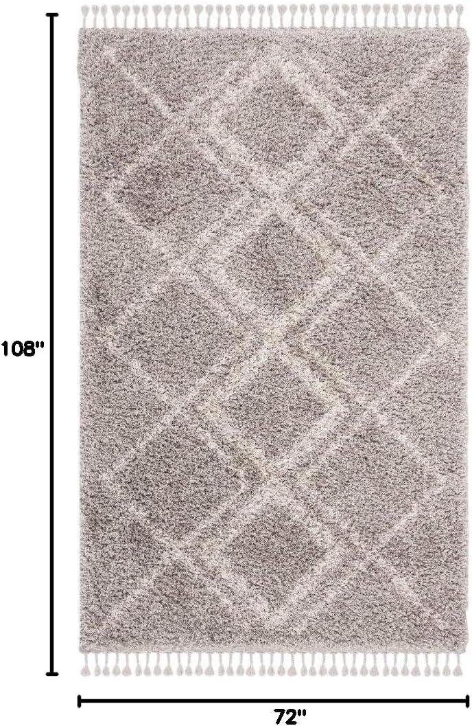 image:imageSAFAVIEH Pro Luxe Shag Collection Area Rug 5 x 8 Blue amp Creme Moroccan Boho Tassel Design NonShedding amp Easy Care 24inch Thick Ideal for High Traffic Areas in Living Room Bedroom PLX432LGreyCream