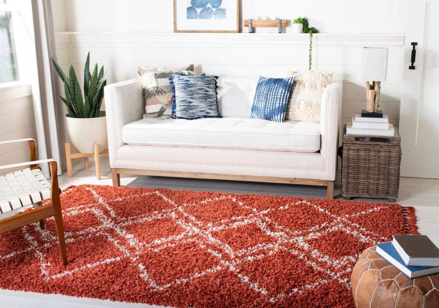 image:imageSAFAVIEH Pro Luxe Shag Collection Area Rug 5 x 8 Blue amp Creme Moroccan Boho Tassel Design NonShedding amp Easy Care 24inch Thick Ideal for High Traffic Areas in Living Room Bedroom PLX432LRustCreme