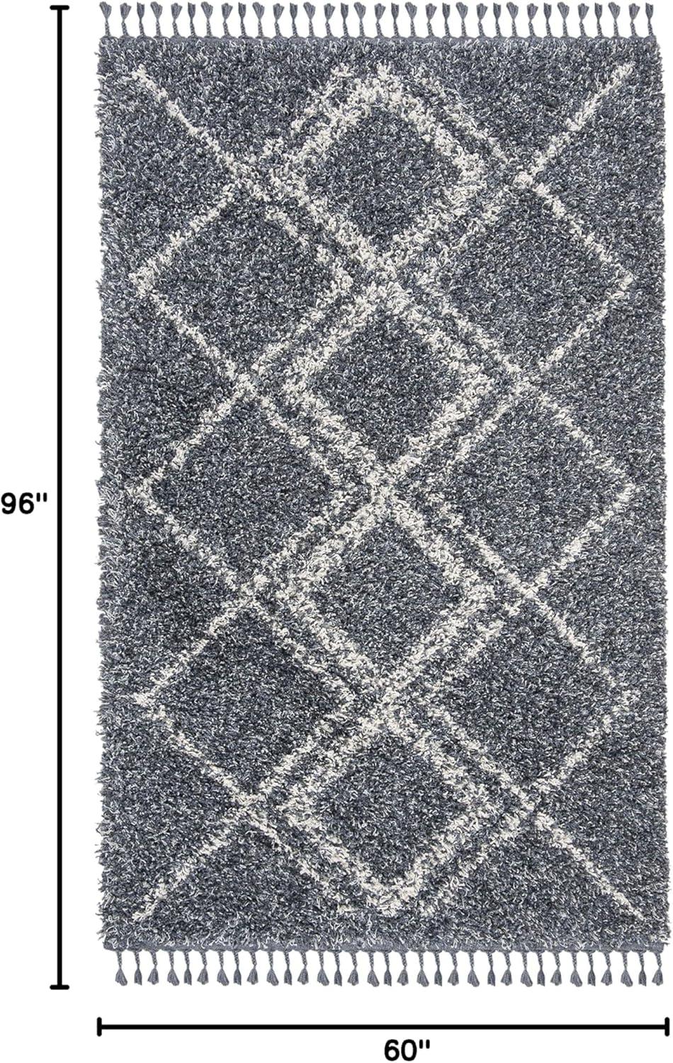 image:imageSAFAVIEH Pro Luxe Shag Collection Area Rug 5 x 8 Blue amp Creme Moroccan Boho Tassel Design NonShedding amp Easy Care 24inch Thick Ideal for High Traffic Areas in Living Room Bedroom PLX432LBlueCreme
