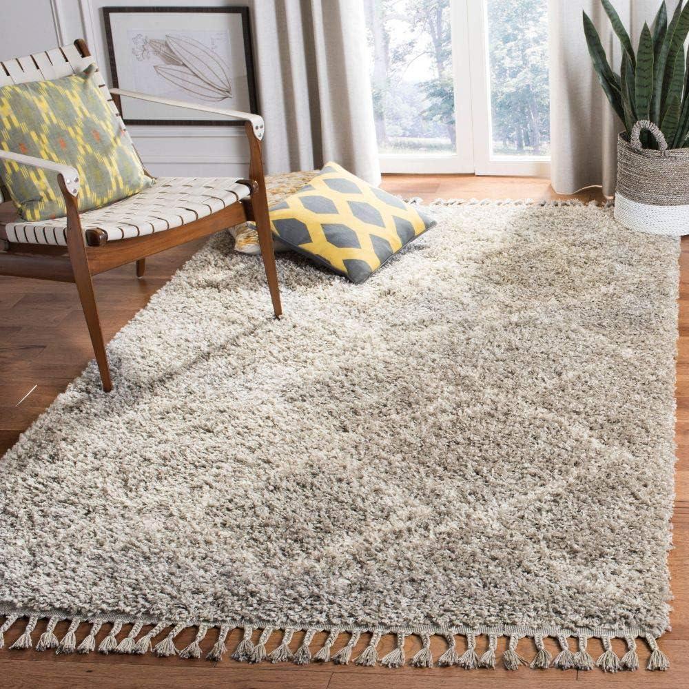 image:imageSAFAVIEH Pro Luxe Shag Collection Area Rug 5 x 8 Blue amp Creme Moroccan Boho Tassel Design NonShedding amp Easy Care 24inch Thick Ideal for High Traffic Areas in Living Room Bedroom PLX432LGreyCream