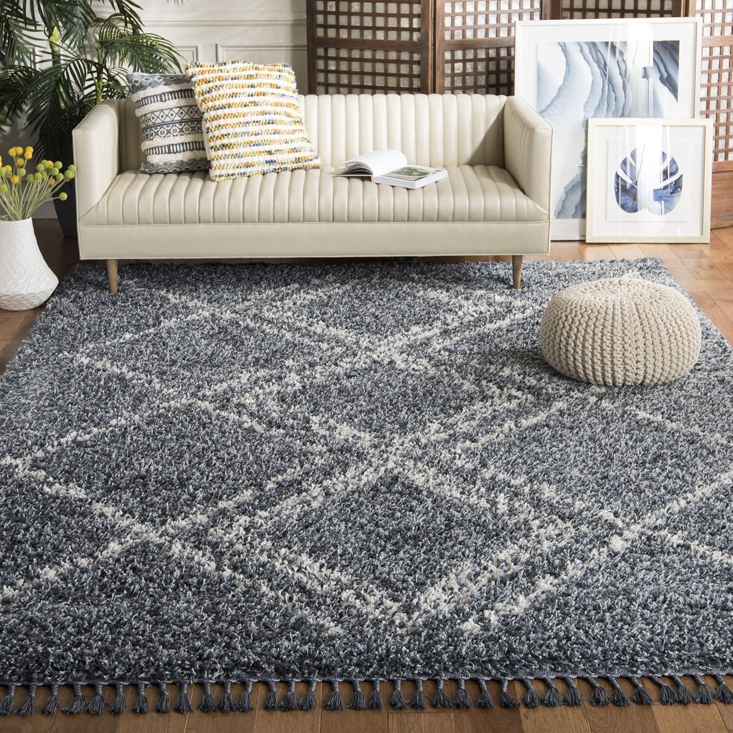 image:imageSAFAVIEH Pro Luxe Shag Collection Area Rug 5 x 8 Blue amp Creme Moroccan Boho Tassel Design NonShedding amp Easy Care 24inch Thick Ideal for High Traffic Areas in Living Room Bedroom PLX432LBlueCreme