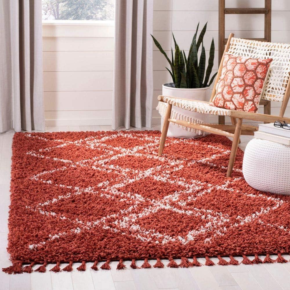image:imageSAFAVIEH Pro Luxe Shag Collection Area Rug 5 x 8 Blue amp Creme Moroccan Boho Tassel Design NonShedding amp Easy Care 24inch Thick Ideal for High Traffic Areas in Living Room Bedroom PLX432LRustCreme