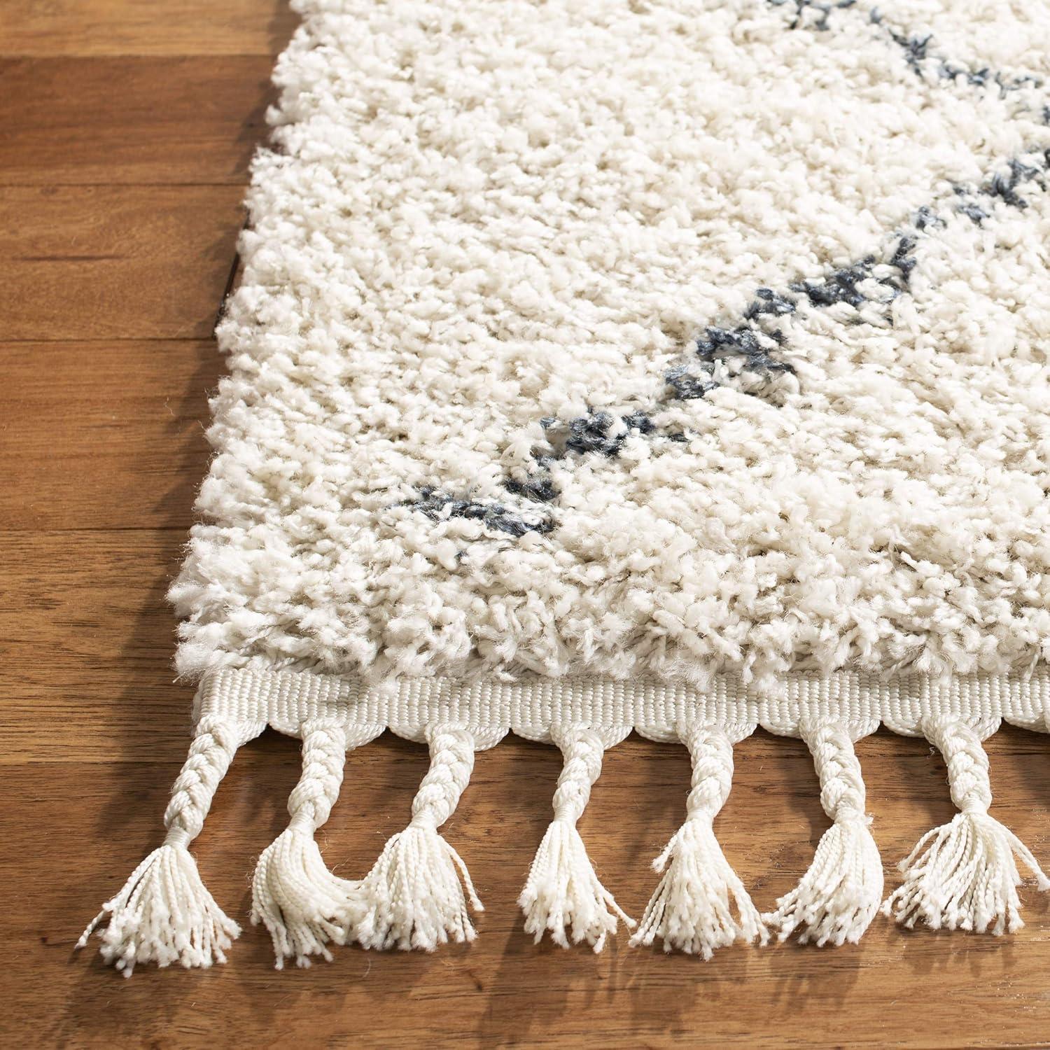 image:imageSAFAVIEH Pro Luxe Shag Collection Area Rug 5 x 8 Blue amp Creme Moroccan Boho Tassel Design NonShedding amp Easy Care 24inch Thick Ideal for High Traffic Areas in Living Room Bedroom PLX432LCreamBlue