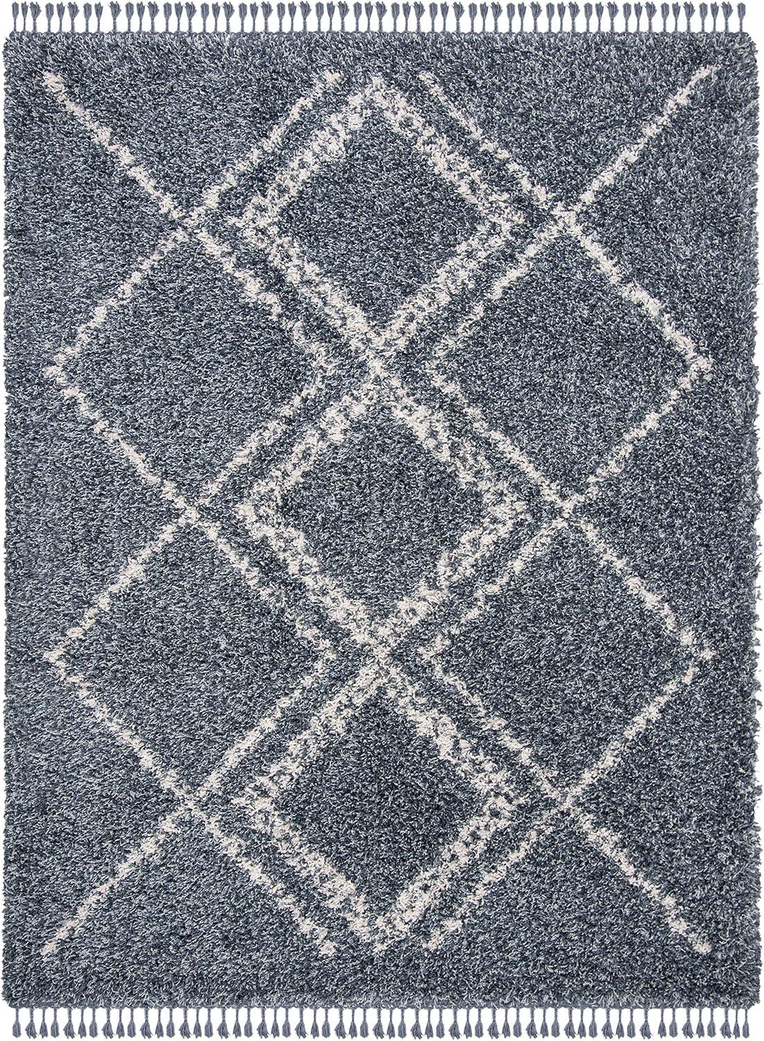 image:imageSAFAVIEH Pro Luxe Shag Collection Area Rug 5 x 8 Blue amp Creme Moroccan Boho Tassel Design NonShedding amp Easy Care 24inch Thick Ideal for High Traffic Areas in Living Room Bedroom PLX432LBlueCreme