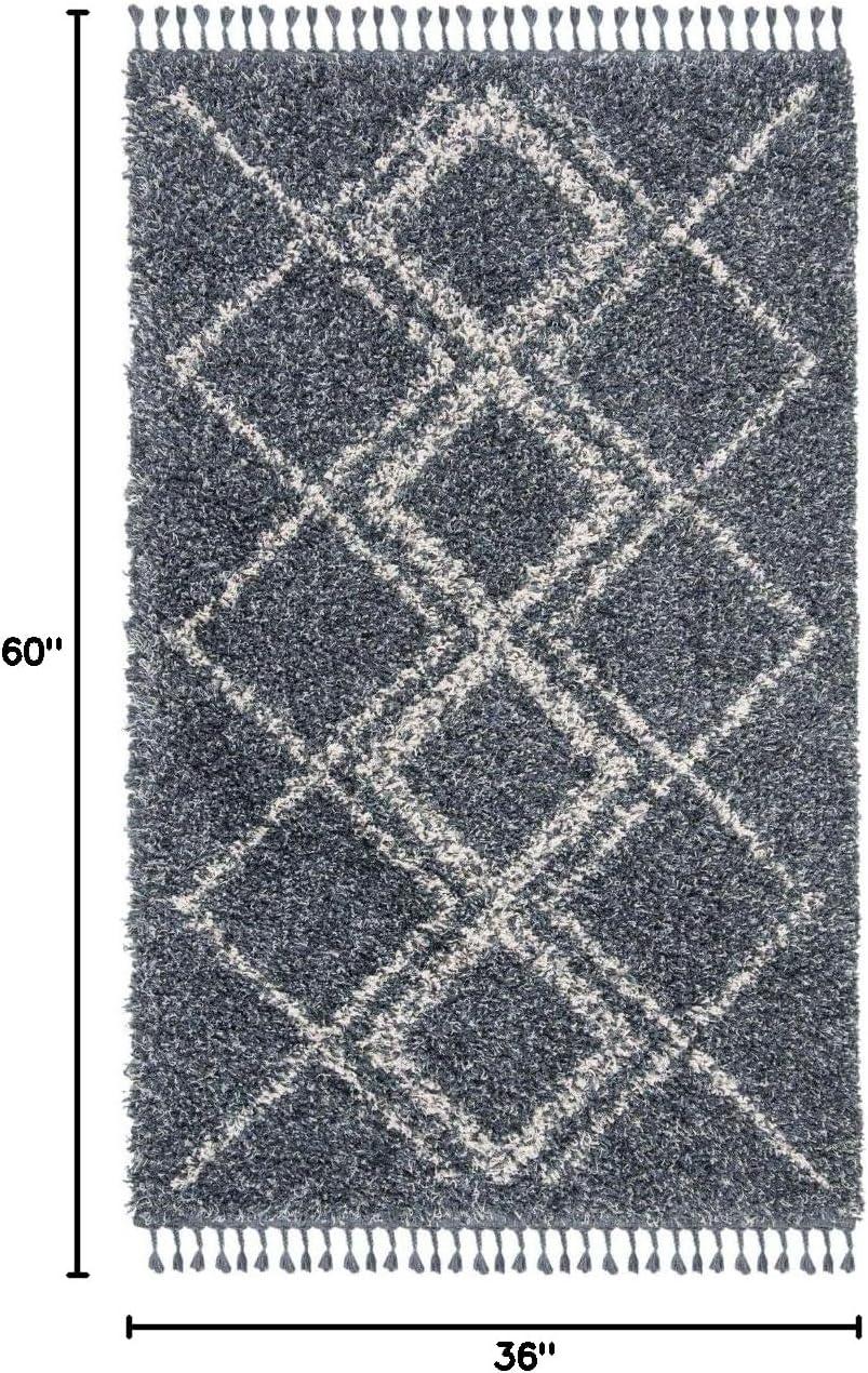 image:imageSAFAVIEH Pro Luxe Shag Collection Area Rug 5 x 8 Blue amp Creme Moroccan Boho Tassel Design NonShedding amp Easy Care 24inch Thick Ideal for High Traffic Areas in Living Room Bedroom PLX432LBlueCreme