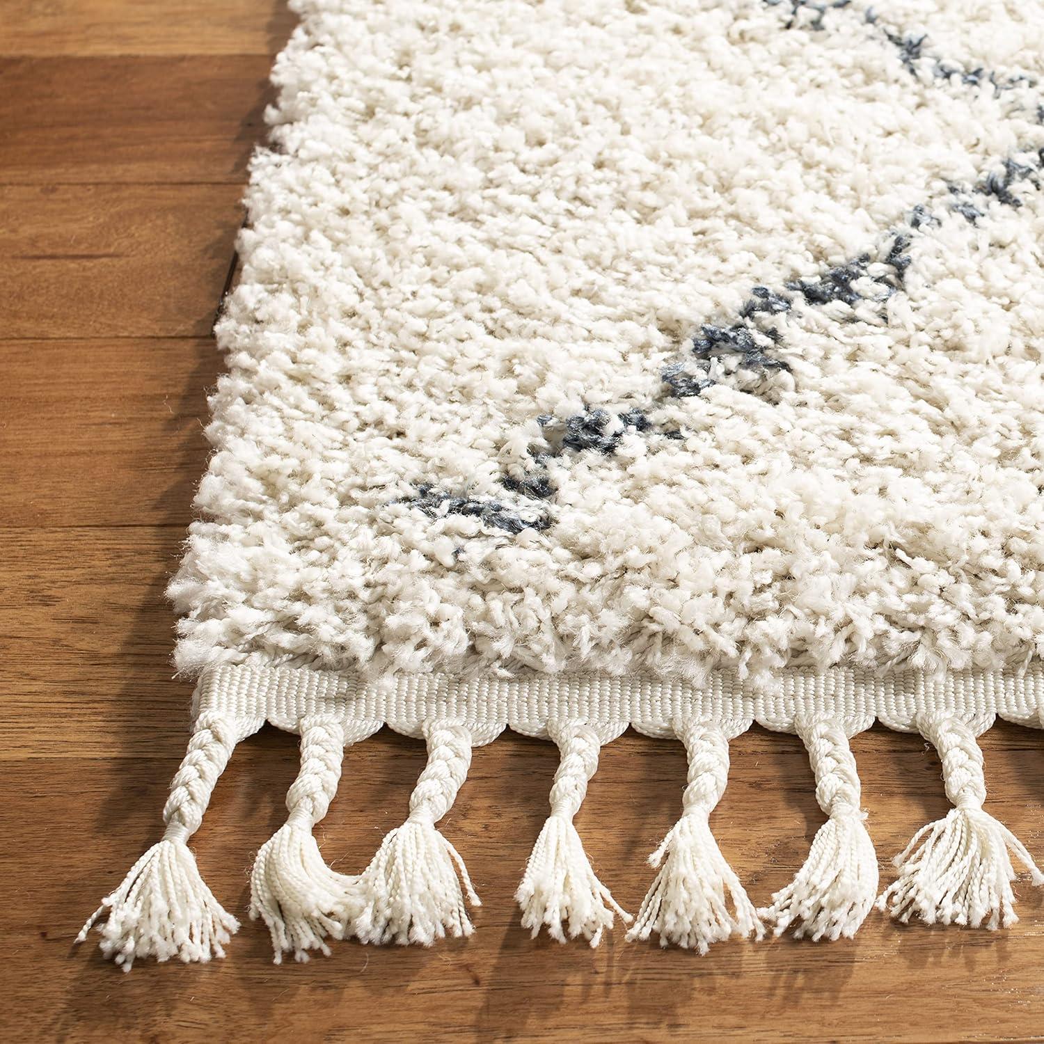 image:imageSAFAVIEH Pro Luxe Shag Collection Area Rug 5 x 8 Blue amp Creme Moroccan Boho Tassel Design NonShedding amp Easy Care 24inch Thick Ideal for High Traffic Areas in Living Room Bedroom PLX432LCreamBlue