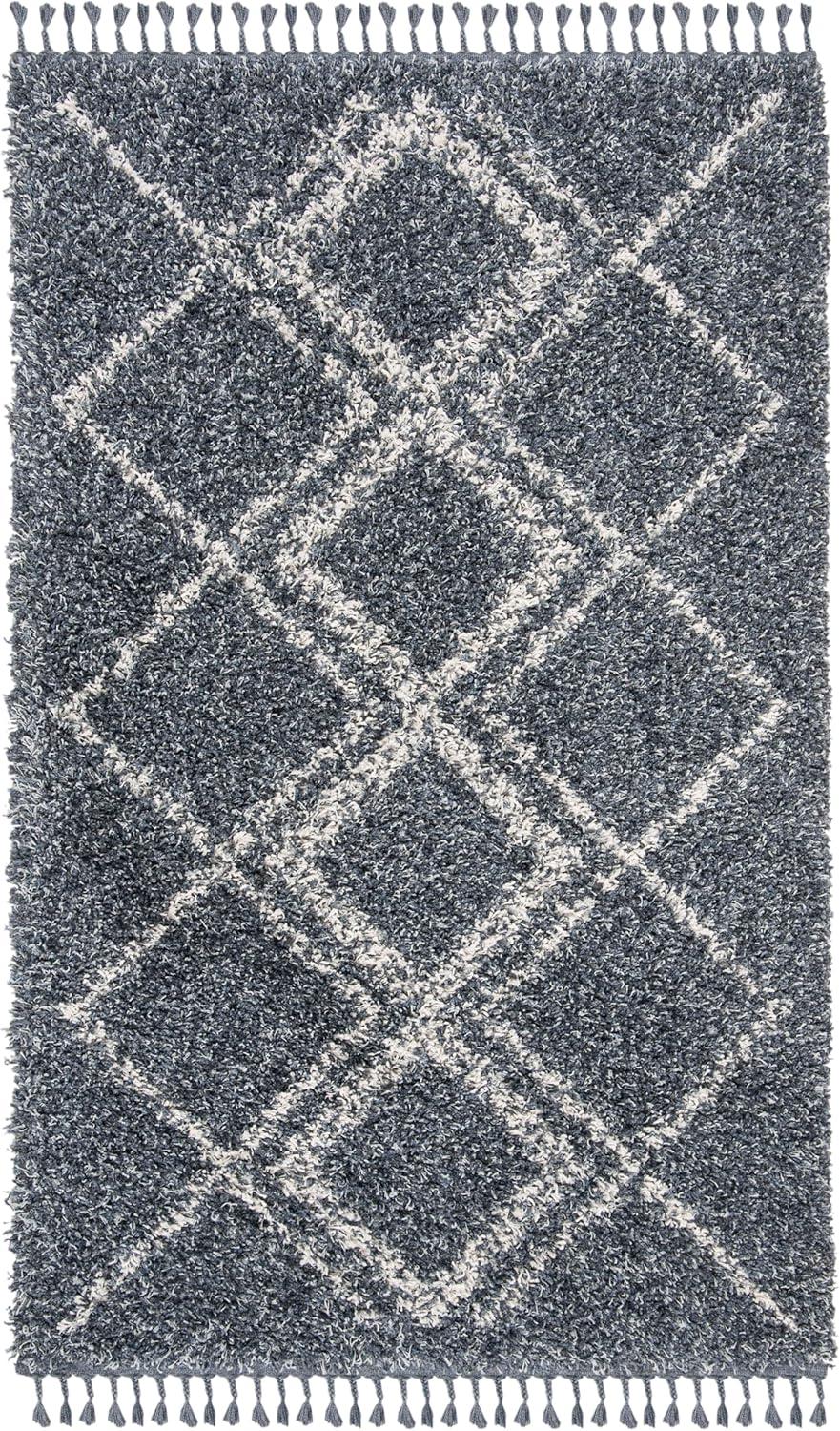 image:imageSAFAVIEH Pro Luxe Shag Collection Area Rug 5 x 8 Blue amp Creme Moroccan Boho Tassel Design NonShedding amp Easy Care 24inch Thick Ideal for High Traffic Areas in Living Room Bedroom PLX432LBlueCreme