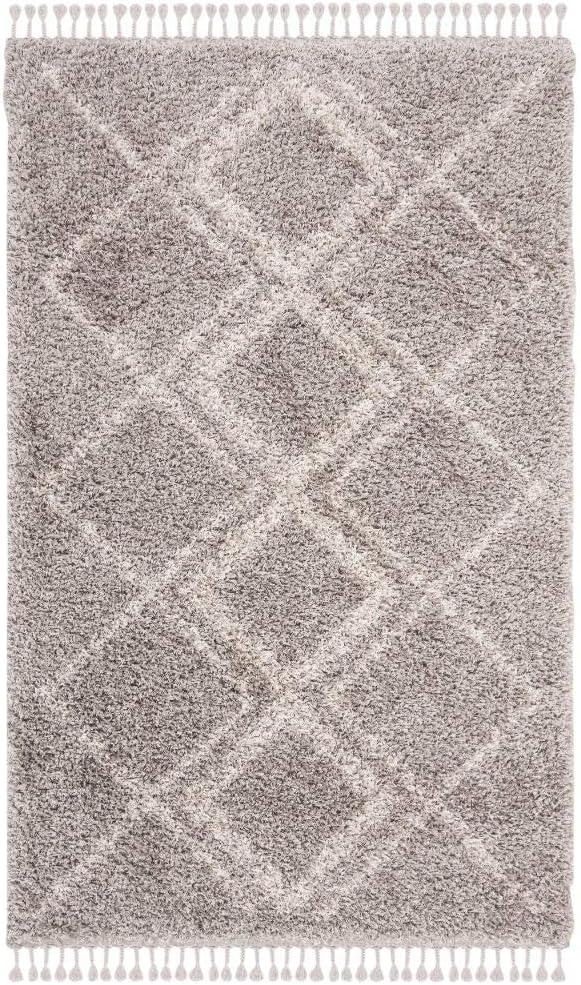 image:imageSAFAVIEH Pro Luxe Shag Collection Area Rug 5 x 8 Blue amp Creme Moroccan Boho Tassel Design NonShedding amp Easy Care 24inch Thick Ideal for High Traffic Areas in Living Room Bedroom PLX432LGreyCream