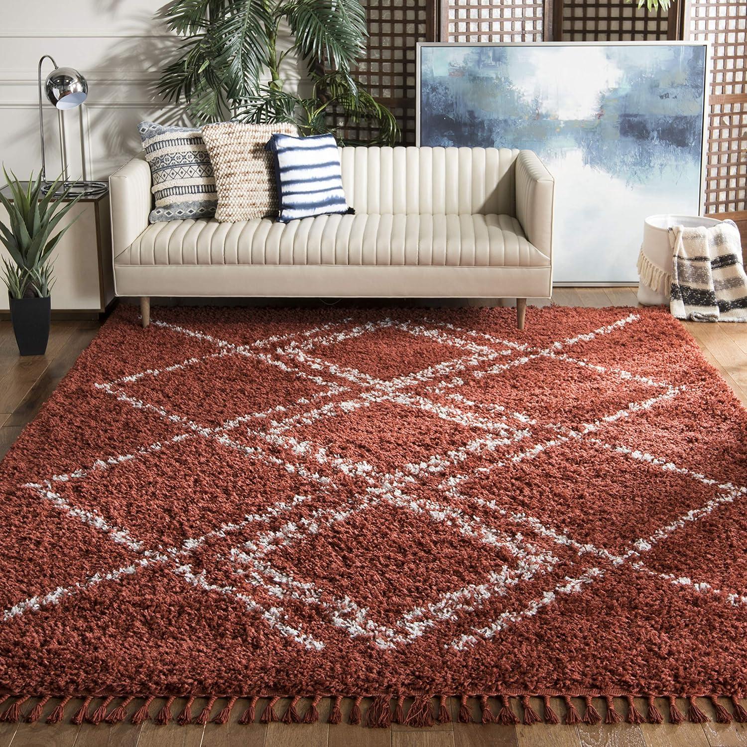 image:imageSAFAVIEH Pro Luxe Shag Collection Area Rug 5 x 8 Blue amp Creme Moroccan Boho Tassel Design NonShedding amp Easy Care 24inch Thick Ideal for High Traffic Areas in Living Room Bedroom PLX432LRustCreme