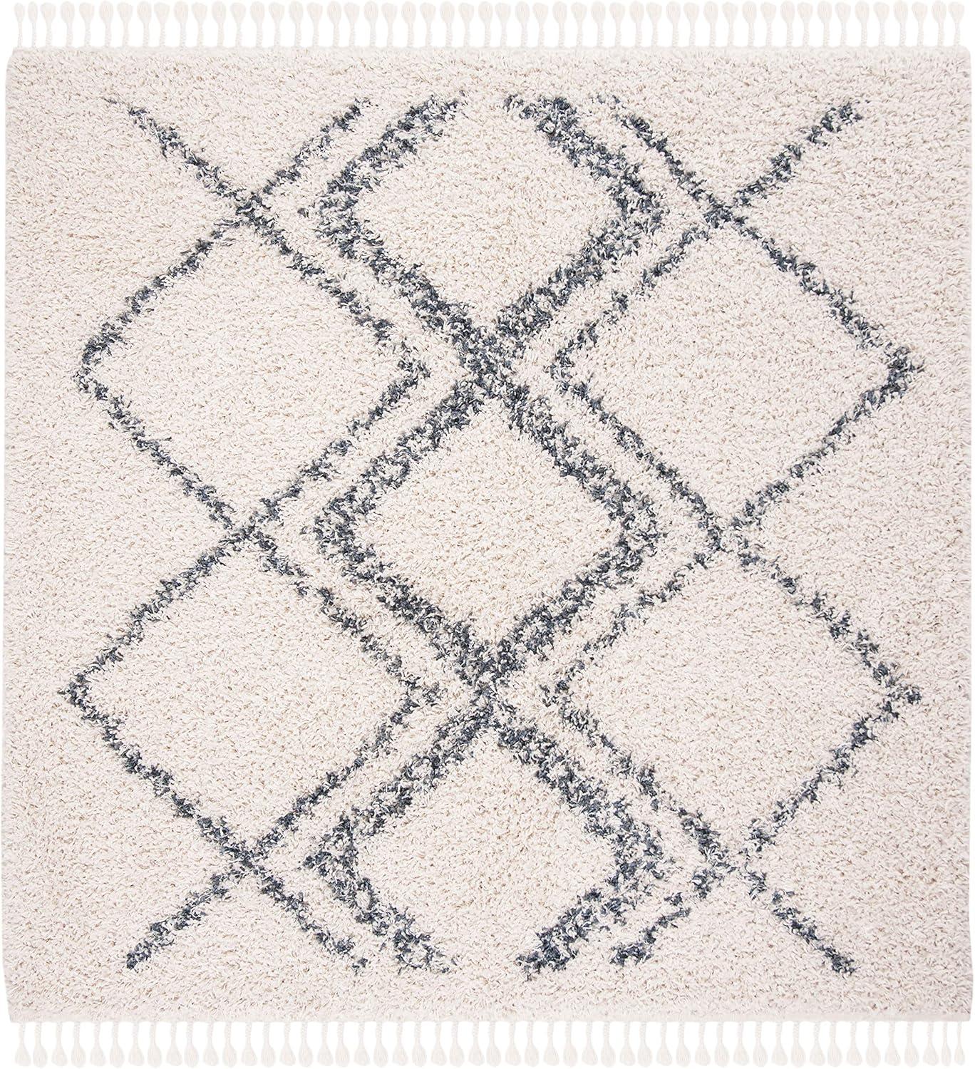 image:imageSAFAVIEH Pro Luxe Shag Collection Area Rug 5 x 8 Blue amp Creme Moroccan Boho Tassel Design NonShedding amp Easy Care 24inch Thick Ideal for High Traffic Areas in Living Room Bedroom PLX432LCreamBlue