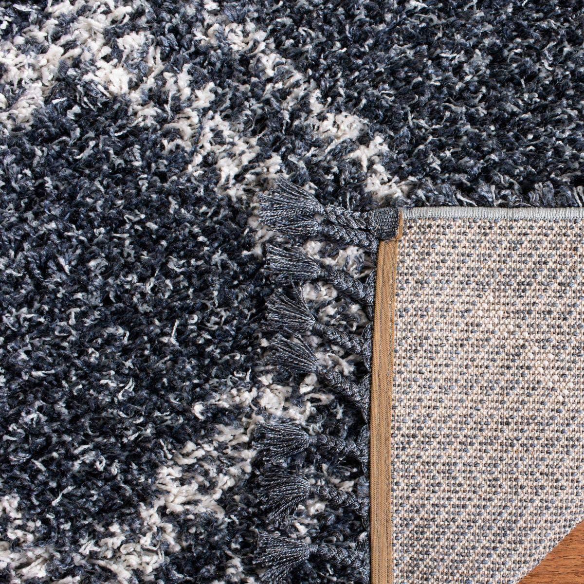 image:imageSAFAVIEH Pro Luxe Shag Collection Area Rug 5 x 8 Blue amp Creme Moroccan Boho Tassel Design NonShedding amp Easy Care 24inch Thick Ideal for High Traffic Areas in Living Room Bedroom PLX432LBlueCreme