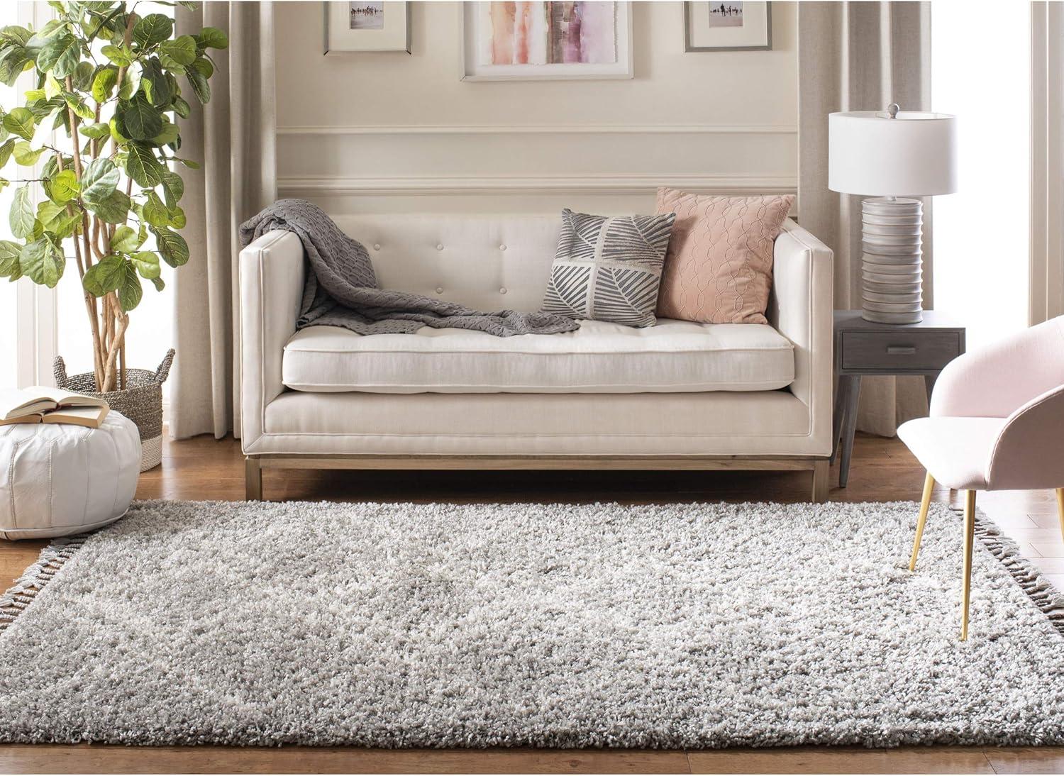 image:imageSAFAVIEH Pro Luxe Shag Collection Area Rug 5 x 8 Blue amp Creme Moroccan Boho Tassel Design NonShedding amp Easy Care 24inch Thick Ideal for High Traffic Areas in Living Room Bedroom PLX432LGreyCream