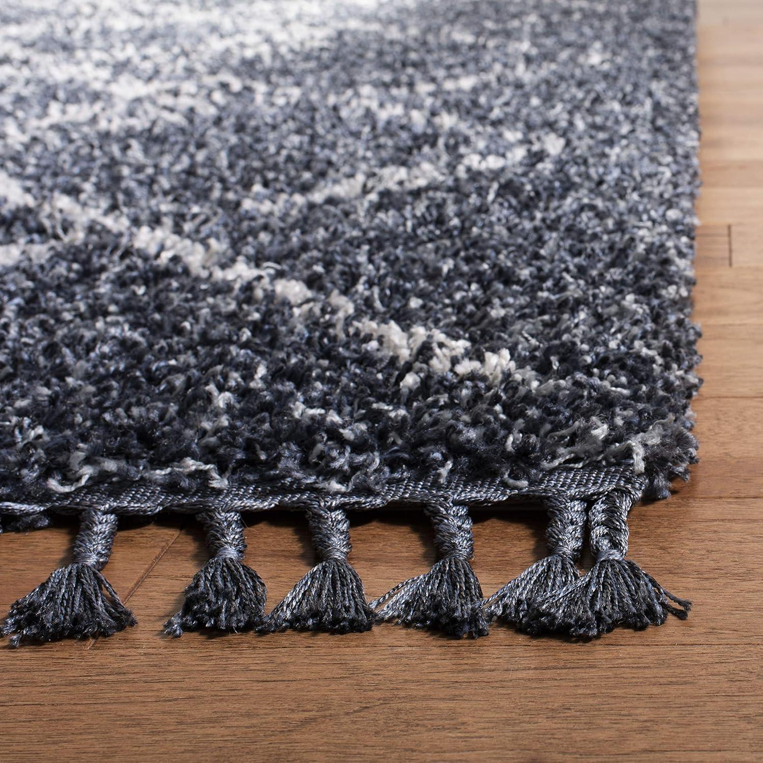 image:imageSAFAVIEH Pro Luxe Shag Collection Area Rug 5 x 8 Blue amp Creme Moroccan Boho Tassel Design NonShedding amp Easy Care 24inch Thick Ideal for High Traffic Areas in Living Room Bedroom PLX432LBlueCreme