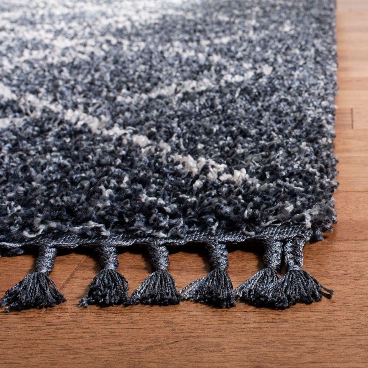 image:imageSAFAVIEH Pro Luxe Shag Collection Area Rug 5 x 8 Blue amp Creme Moroccan Boho Tassel Design NonShedding amp Easy Care 24inch Thick Ideal for High Traffic Areas in Living Room Bedroom PLX432LBlueCreme