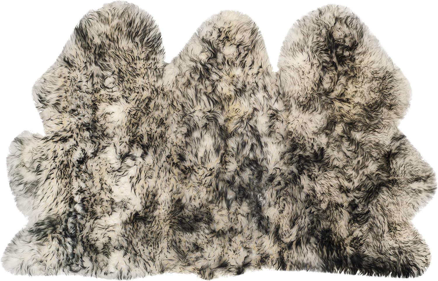 image:imageSAFAVIEH Sheep Skin Collection Accent Rug 3 x 5 Steel Blue Handmade Rustic Glam Genuine Pelt 34inch Thick Ideal for High Traffic Areas in Entryway Living Room Bedroom SHS121BIvoryDark Charcoal