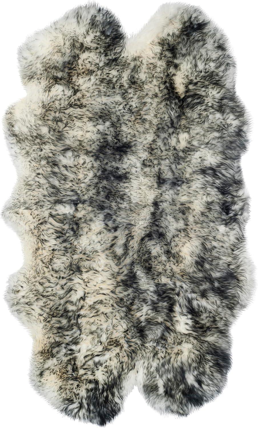 image:imageSAFAVIEH Sheep Skin Collection Accent Rug 3 x 5 Steel Blue Handmade Rustic Glam Genuine Pelt 34inch Thick Ideal for High Traffic Areas in Entryway Living Room Bedroom SHS121BIvoryDark Charcoal