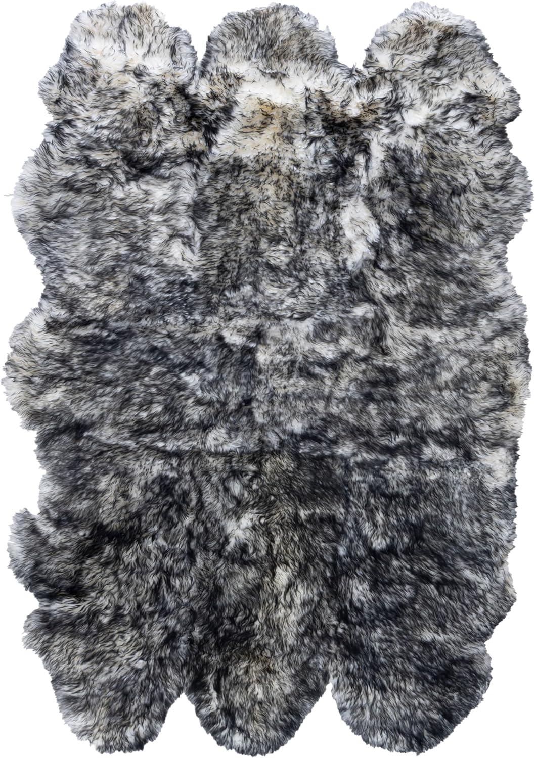 image:imageSAFAVIEH Sheep Skin Collection Accent Rug 3 x 5 Steel Blue Handmade Rustic Glam Genuine Pelt 34inch Thick Ideal for High Traffic Areas in Entryway Living Room Bedroom SHS121BIvoryDark Charcoal