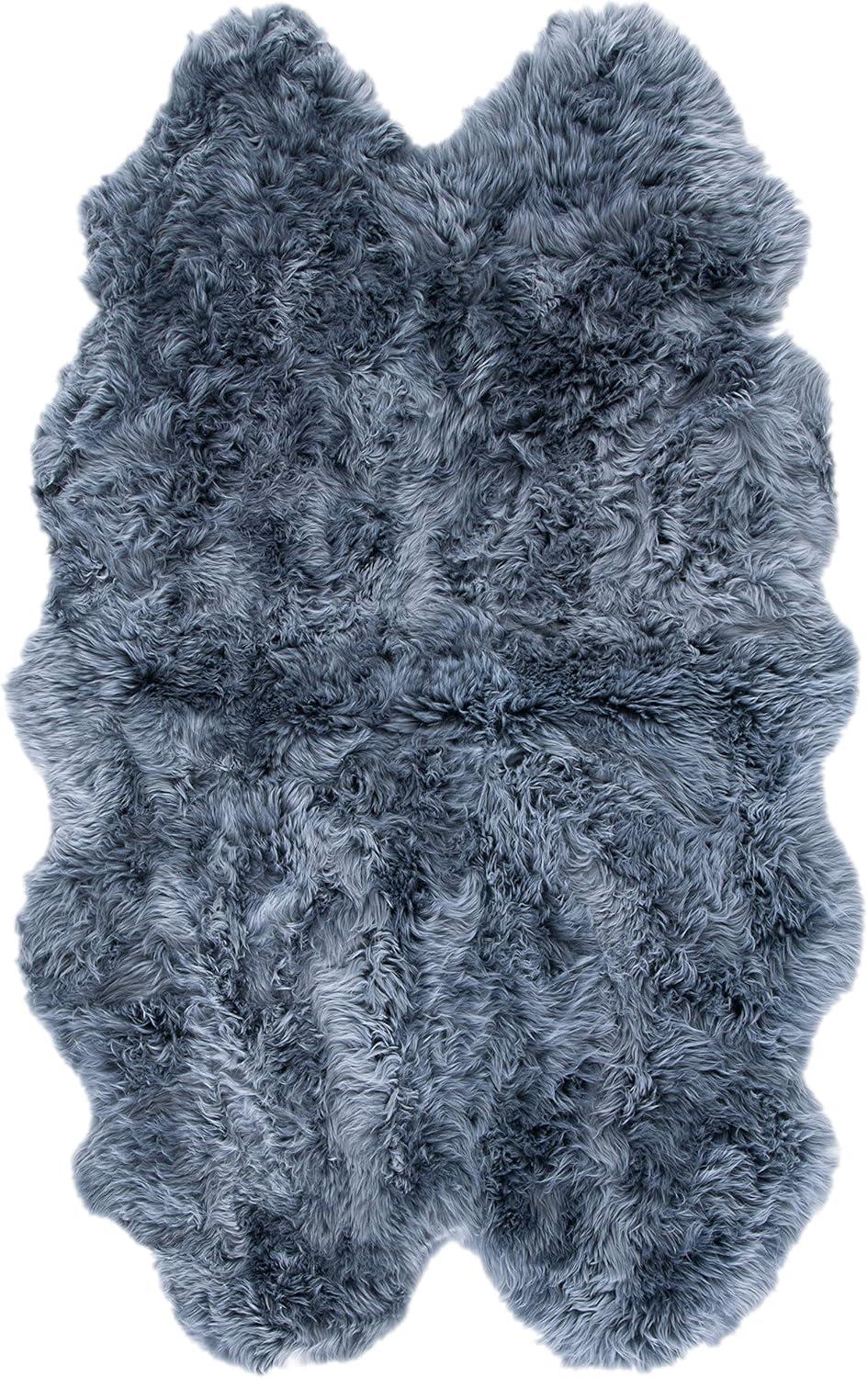 image:imageSAFAVIEH Sheep Skin Collection Accent Rug 3 x 5 Steel Blue Handmade Rustic Glam Genuine Pelt 34inch Thick Ideal for High Traffic Areas in Entryway Living Room Bedroom SHS121BGrey