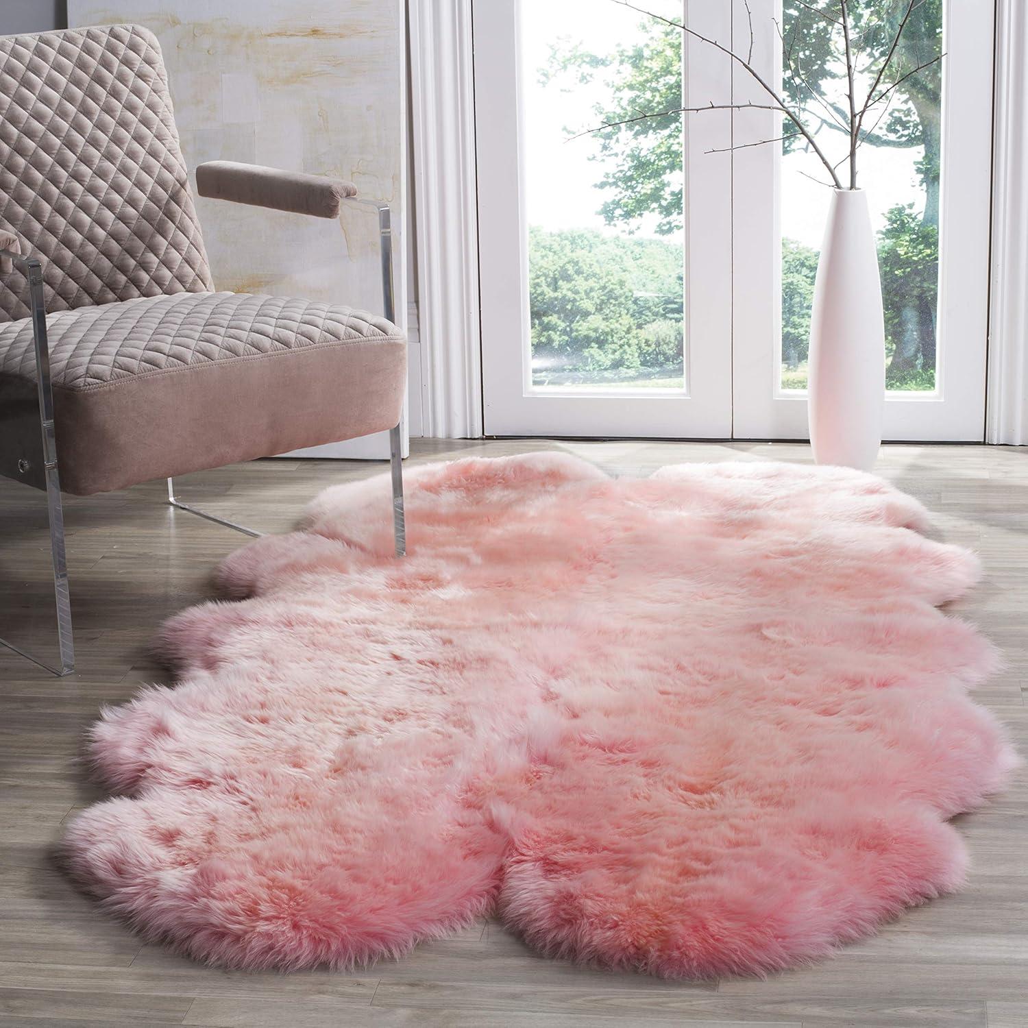 image:imageSAFAVIEH Sheep Skin Collection Accent Rug 3 x 5 Steel Blue Handmade Rustic Glam Genuine Pelt 34inch Thick Ideal for High Traffic Areas in Entryway Living Room Bedroom SHS121BSolid Pink