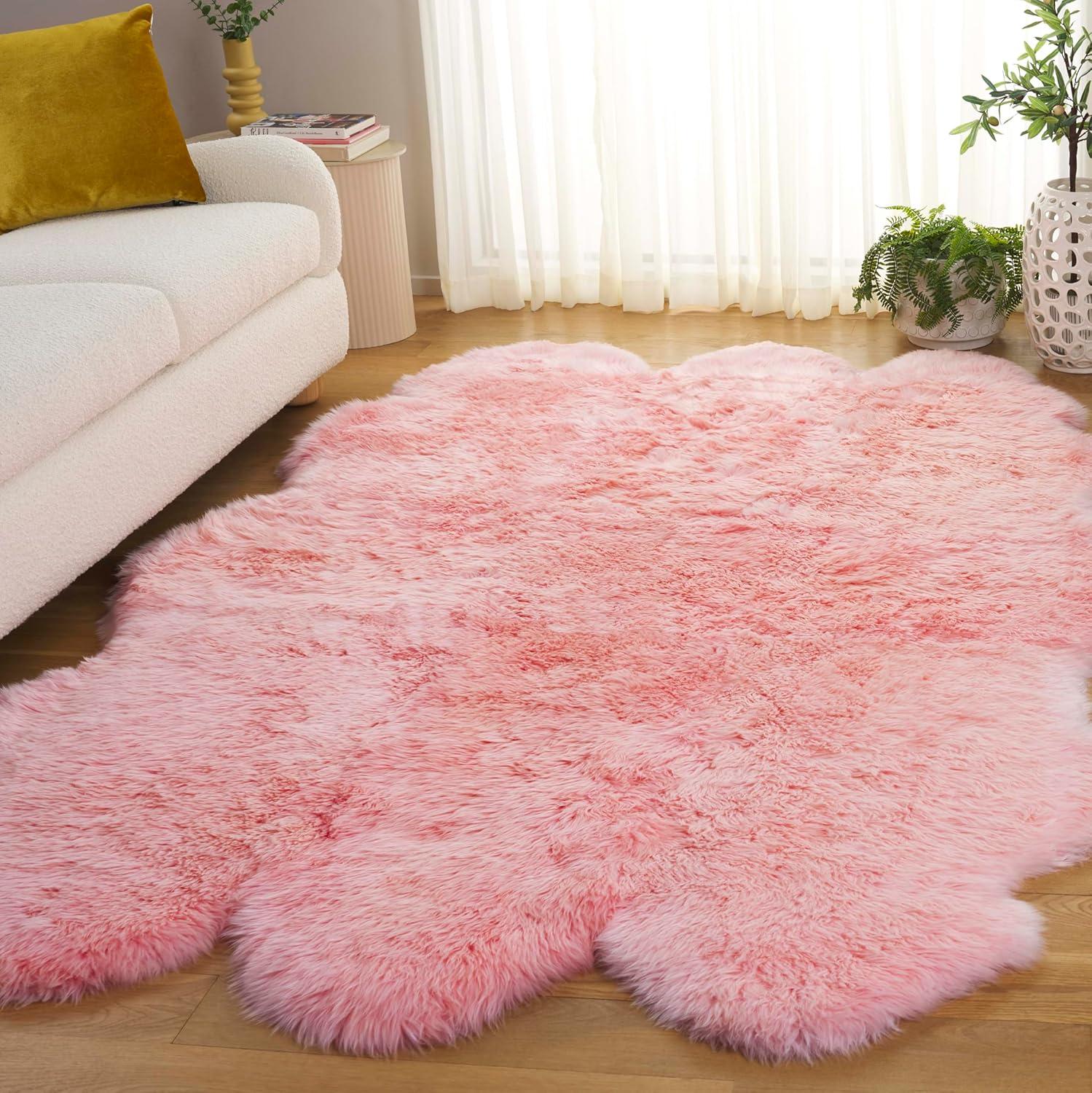 image:imageSAFAVIEH Sheep Skin Collection Accent Rug 3 x 5 Steel Blue Handmade Rustic Glam Genuine Pelt 34inch Thick Ideal for High Traffic Areas in Entryway Living Room Bedroom SHS121BSolid Pink