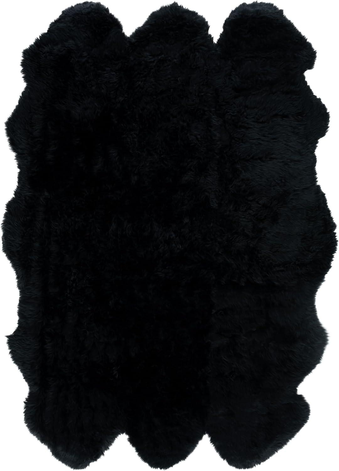 image:imageSAFAVIEH Sheep Skin Collection Accent Rug 3 x 5 Steel Blue Handmade Rustic Glam Genuine Pelt 34inch Thick Ideal for High Traffic Areas in Entryway Living Room Bedroom SHS121BMidnight Black