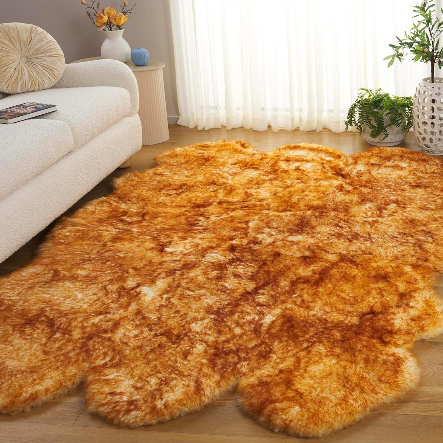 image:imageSAFAVIEH Sheep Skin Collection Accent Rug 3 x 5 Steel Blue Handmade Rustic Glam Genuine Pelt 34inch Thick Ideal for High Traffic Areas in Entryway Living Room Bedroom SHS121BChampagneCopper Brown