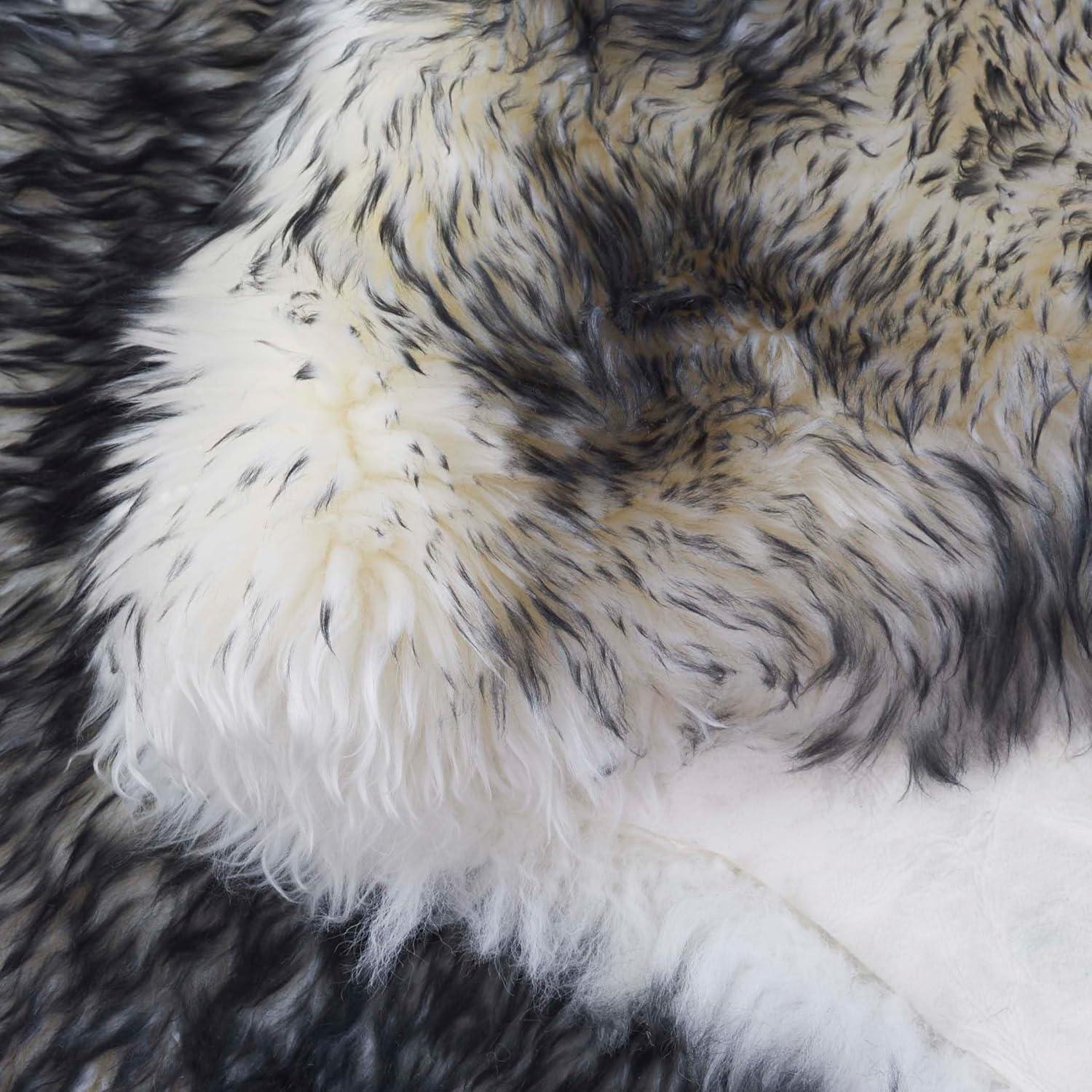 image:imageSAFAVIEH Sheep Skin Collection Accent Rug 3 x 5 Steel Blue Handmade Rustic Glam Genuine Pelt 34inch Thick Ideal for High Traffic Areas in Entryway Living Room Bedroom SHS121BIvoryDark Charcoal