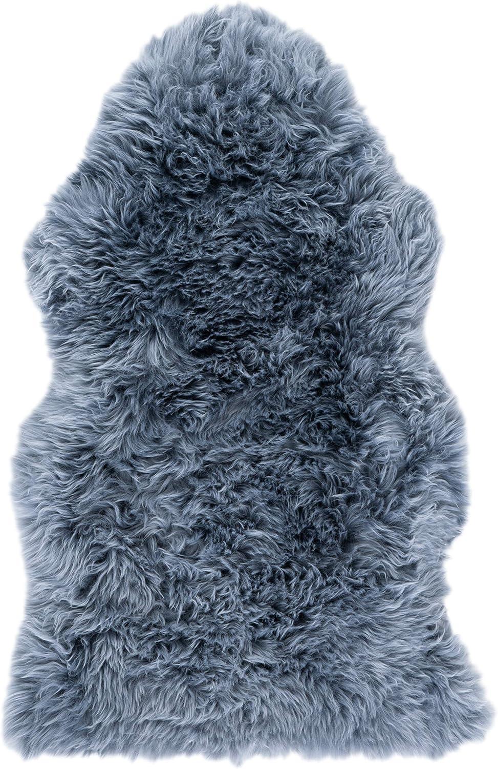 image:imageSAFAVIEH Sheep Skin Collection Accent Rug 3 x 5 Steel Blue Handmade Rustic Glam Genuine Pelt 34inch Thick Ideal for High Traffic Areas in Entryway Living Room Bedroom SHS121BGrey
