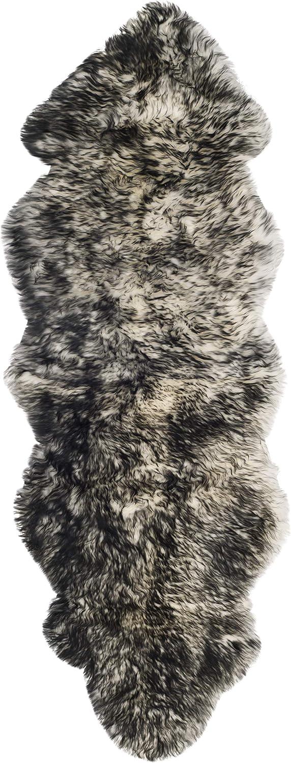 image:imageSAFAVIEH Sheep Skin Collection Accent Rug 3 x 5 Steel Blue Handmade Rustic Glam Genuine Pelt 34inch Thick Ideal for High Traffic Areas in Entryway Living Room Bedroom SHS121BIvoryDark Charcoal