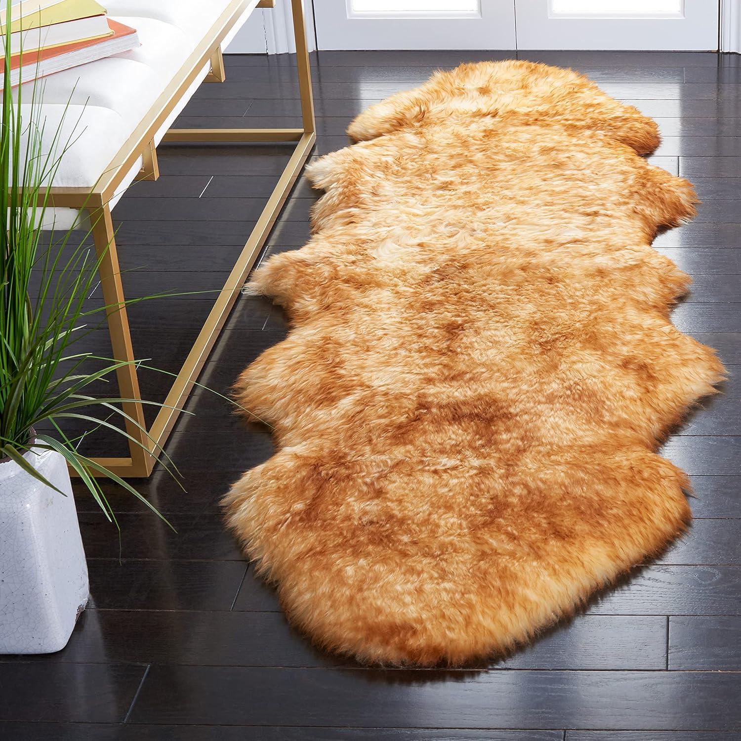 image:imageSAFAVIEH Sheep Skin Collection Accent Rug 3 x 5 Steel Blue Handmade Rustic Glam Genuine Pelt 34inch Thick Ideal for High Traffic Areas in Entryway Living Room Bedroom SHS121BChampagneCopper Brown
