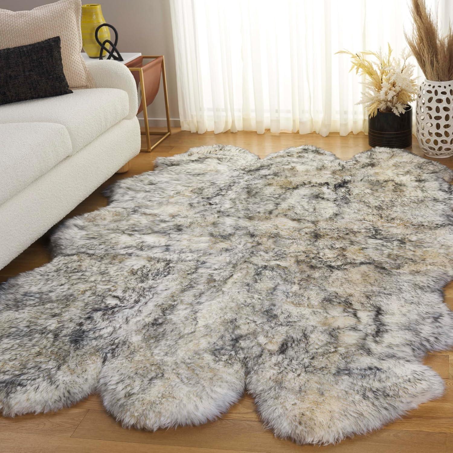 image:imageSAFAVIEH Sheep Skin Collection Accent Rug 3 x 5 Steel Blue Handmade Rustic Glam Genuine Pelt 34inch Thick Ideal for High Traffic Areas in Entryway Living Room Bedroom SHS121BIvorySmoke Grey