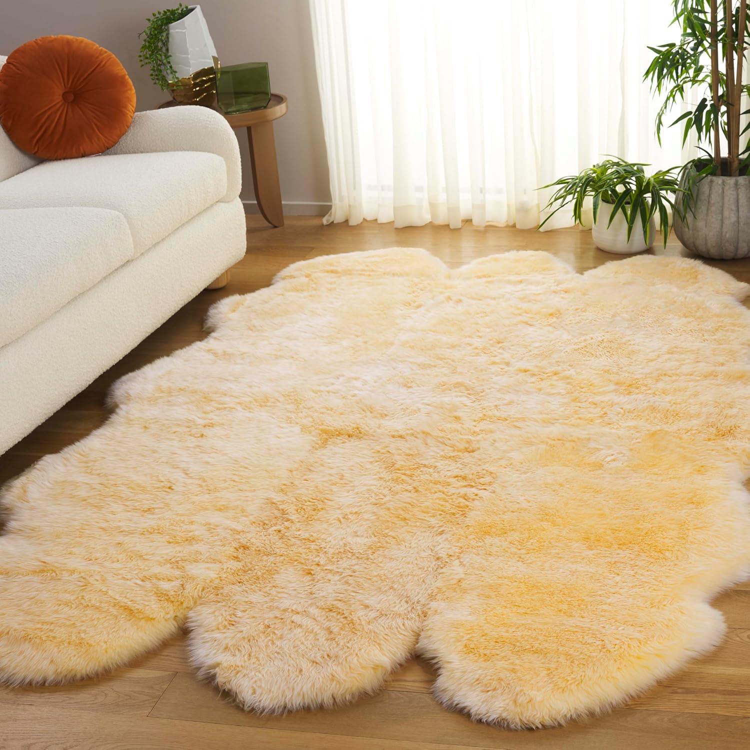 image:imageSAFAVIEH Sheep Skin Collection Accent Rug 3 x 5 Steel Blue Handmade Rustic Glam Genuine Pelt 34inch Thick Ideal for High Traffic Areas in Entryway Living Room Bedroom SHS121BChampagne