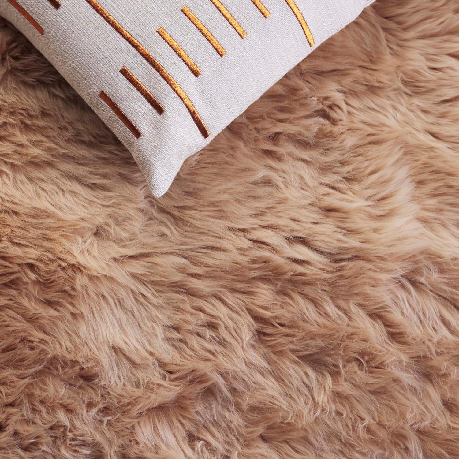image:imageSAFAVIEH Sheep Skin Collection Accent Rug 3 x 5 Steel Blue Handmade Rustic Glam Genuine Pelt 34inch Thick Ideal for High Traffic Areas in Entryway Living Room Bedroom SHS121BNatural Beige