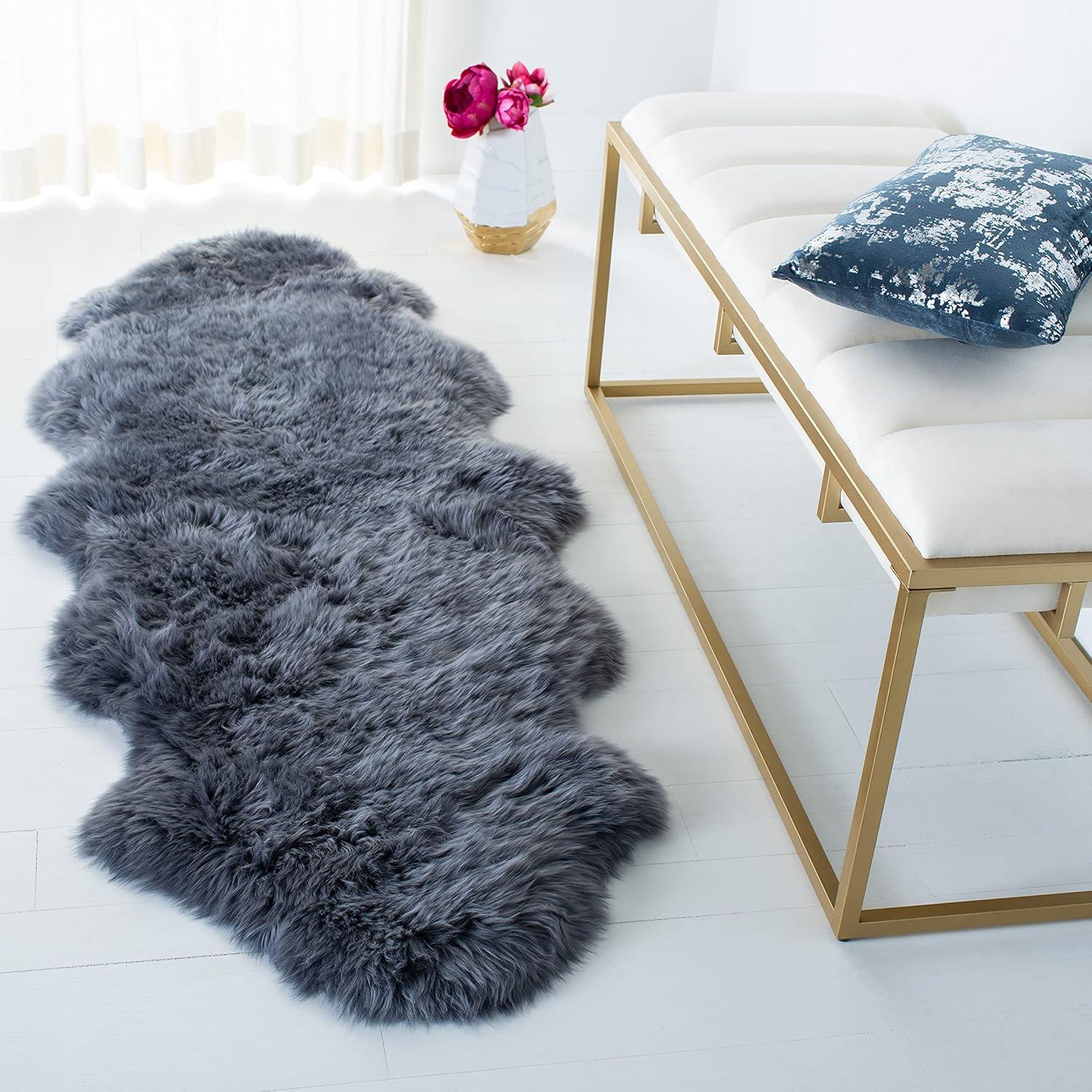 image:imageSAFAVIEH Sheep Skin Collection Accent Rug 3 x 5 Steel Blue Handmade Rustic Glam Genuine Pelt 34inch Thick Ideal for High Traffic Areas in Entryway Living Room Bedroom SHS121BGrey