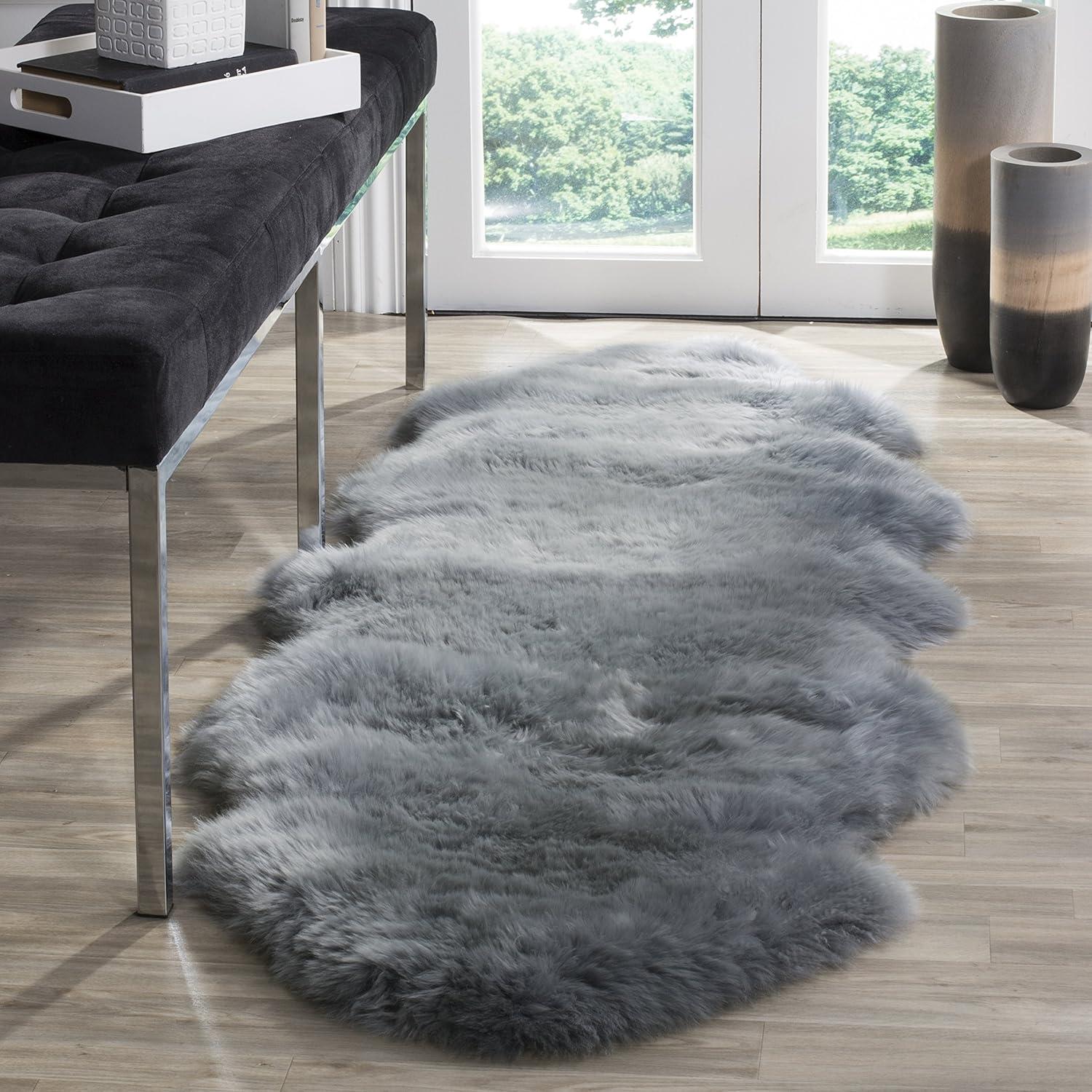 image:imageSAFAVIEH Sheep Skin Collection Accent Rug 3 x 5 Steel Blue Handmade Rustic Glam Genuine Pelt 34inch Thick Ideal for High Traffic Areas in Entryway Living Room Bedroom SHS121BSteel Blue