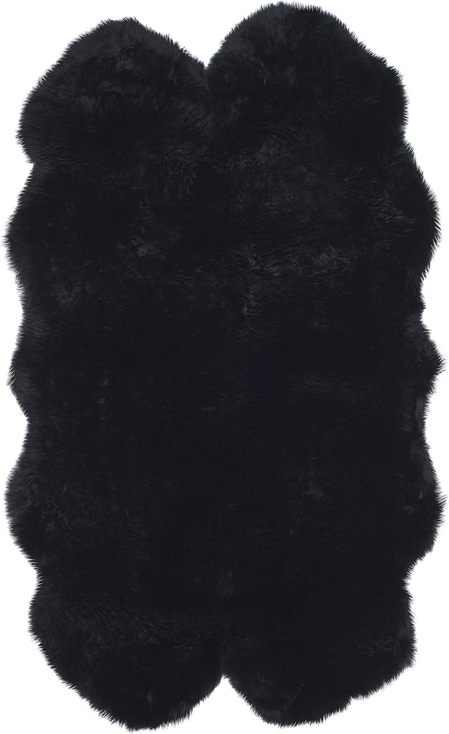 image:imageSAFAVIEH Sheep Skin Collection Accent Rug 3 x 5 Steel Blue Handmade Rustic Glam Genuine Pelt 34inch Thick Ideal for High Traffic Areas in Entryway Living Room Bedroom SHS121BMidnight Black
