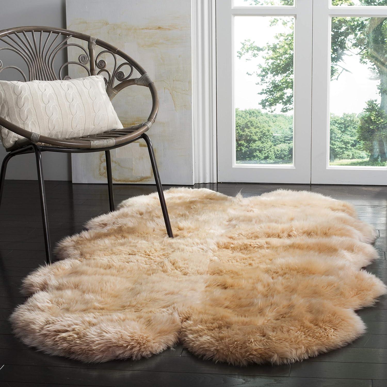image:imageSAFAVIEH Sheep Skin Collection Accent Rug 3 x 5 Steel Blue Handmade Rustic Glam Genuine Pelt 34inch Thick Ideal for High Traffic Areas in Entryway Living Room Bedroom SHS121BNatural Beige