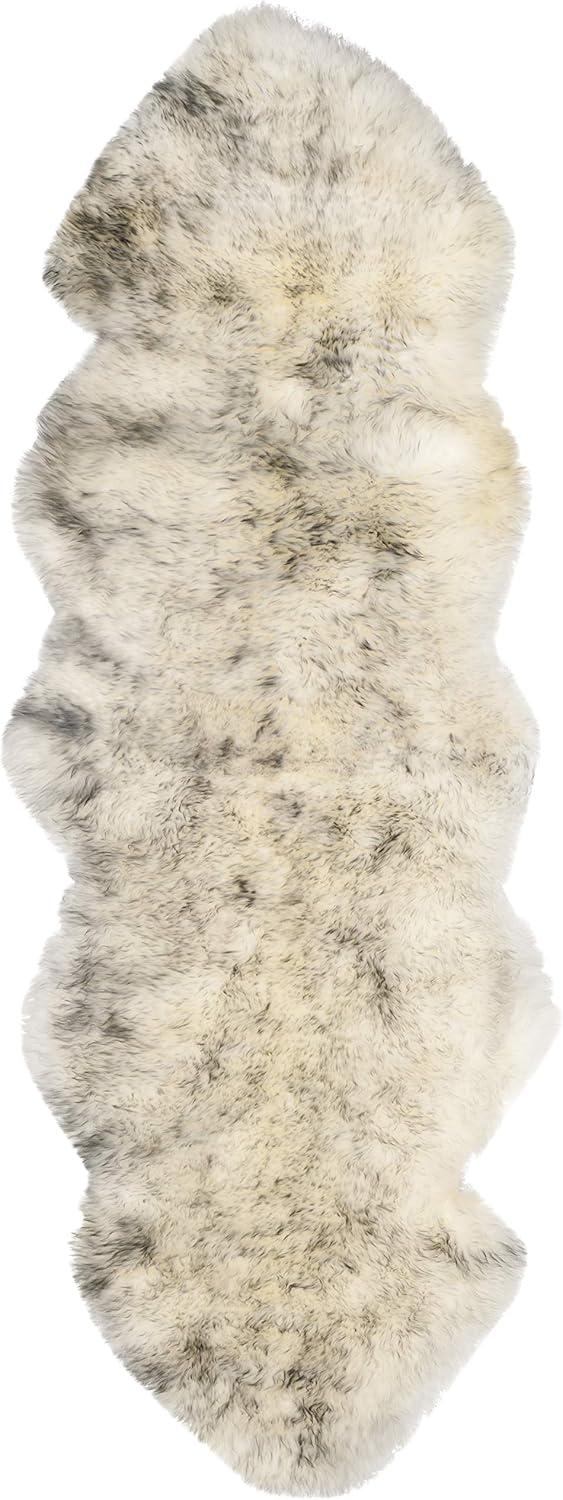 image:imageSAFAVIEH Sheep Skin Collection Accent Rug 3 x 5 Steel Blue Handmade Rustic Glam Genuine Pelt 34inch Thick Ideal for High Traffic Areas in Entryway Living Room Bedroom SHS121BIvorySmoke Grey