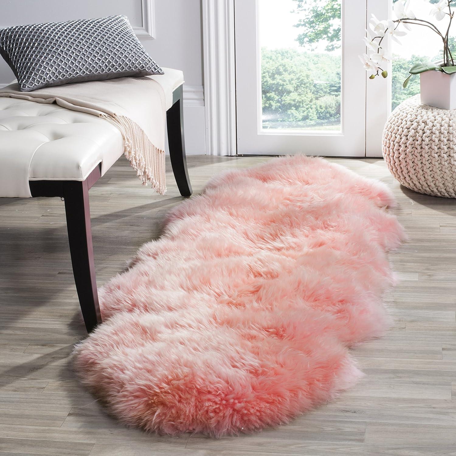 image:imageSAFAVIEH Sheep Skin Collection Accent Rug 3 x 5 Steel Blue Handmade Rustic Glam Genuine Pelt 34inch Thick Ideal for High Traffic Areas in Entryway Living Room Bedroom SHS121BSolid Pink