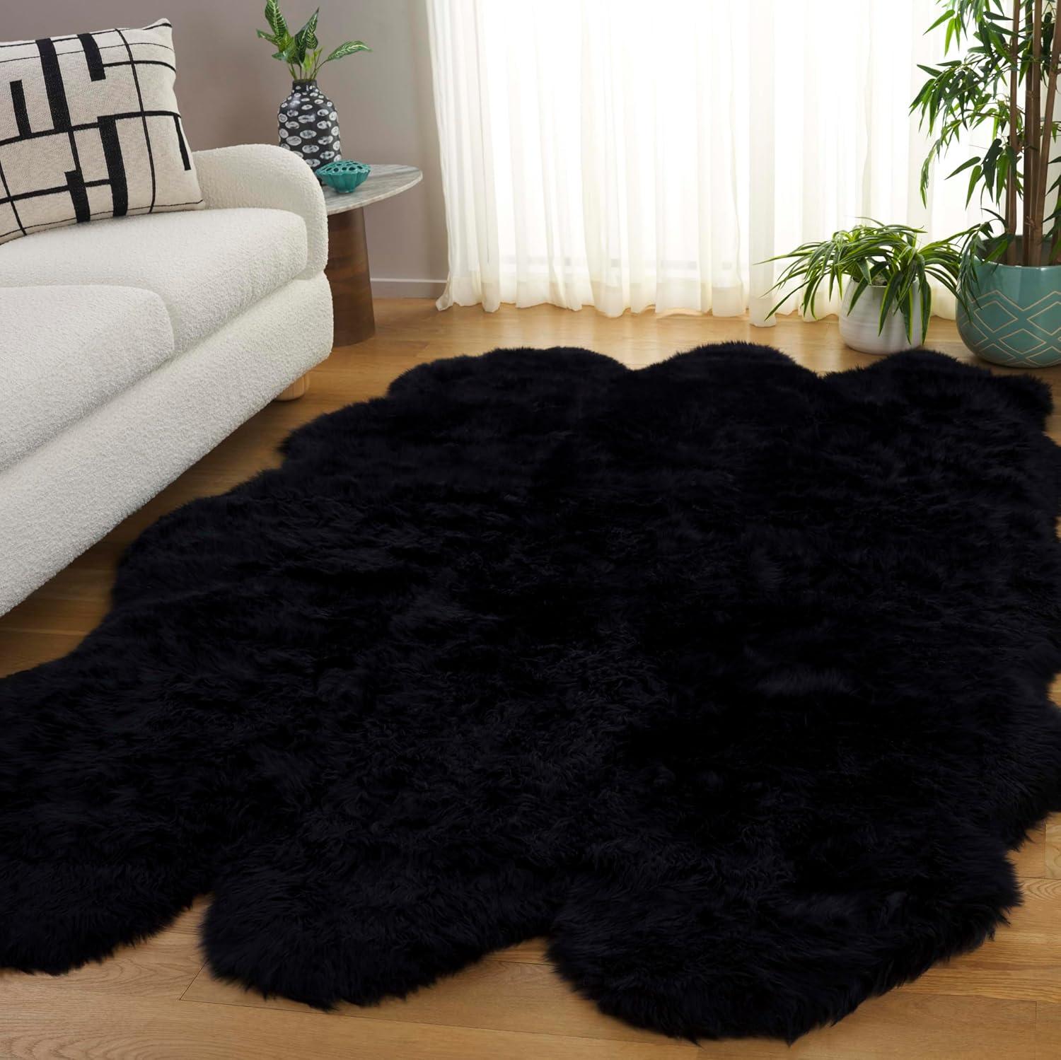 image:imageSAFAVIEH Sheep Skin Collection Accent Rug 3 x 5 Steel Blue Handmade Rustic Glam Genuine Pelt 34inch Thick Ideal for High Traffic Areas in Entryway Living Room Bedroom SHS121BMidnight Black
