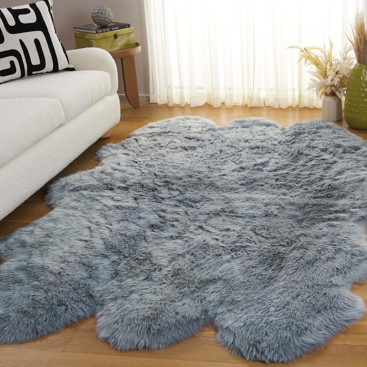 image:imageSAFAVIEH Sheep Skin Collection Accent Rug 3 x 5 Steel Blue Handmade Rustic Glam Genuine Pelt 34inch Thick Ideal for High Traffic Areas in Entryway Living Room Bedroom SHS121BSteel Blue
